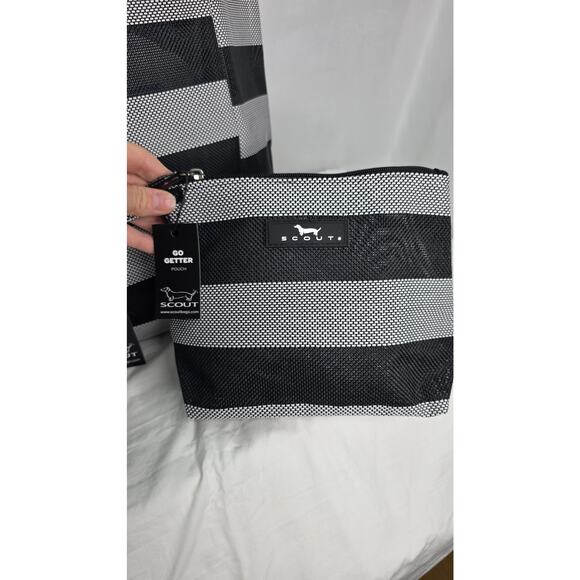 Scout Black Gray Striped Bucket List Large Open Top Shoulder  Tote Bag & Pouch - Picture 2 of 16